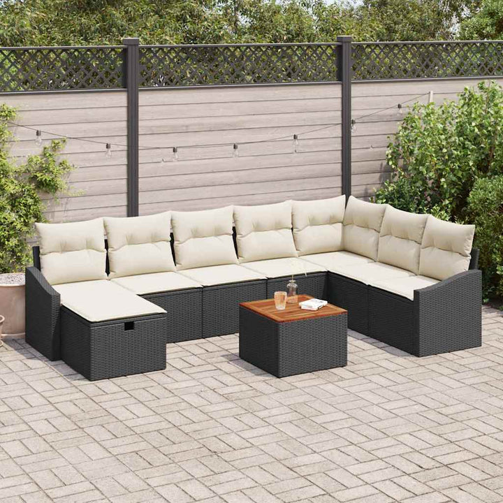 Havesofa Sæt 9 stk. Sort polyrattan