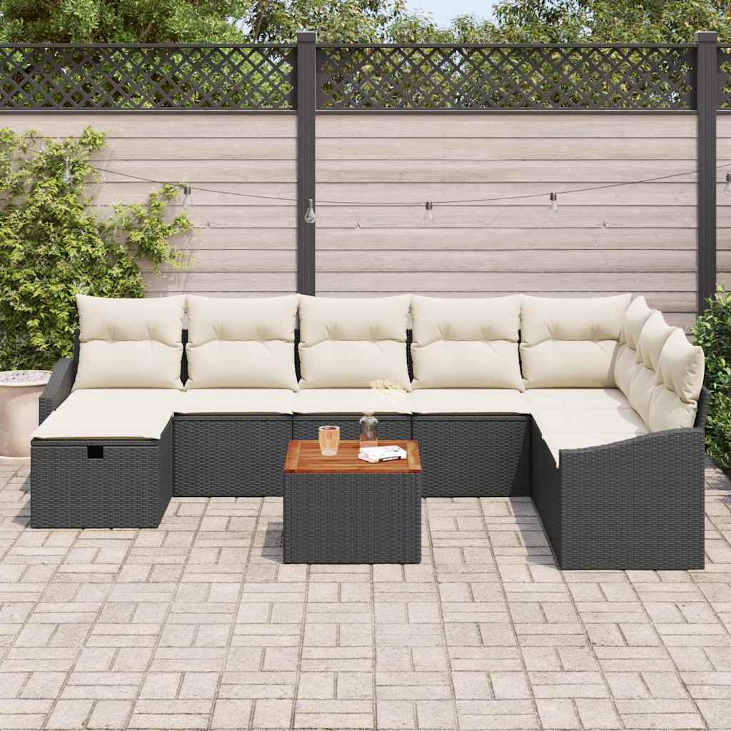 Havesofa Sæt 9 stk. Sort polyrattan