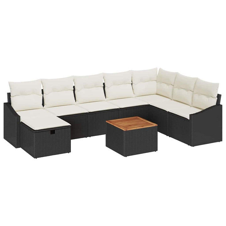 Havesofa Sæt 9 stk. Sort polyrattan