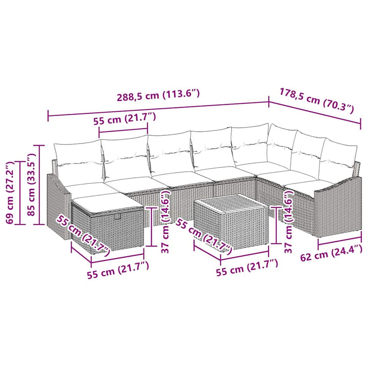 Havesofa Sæt 9 stk. Sort polyrattan