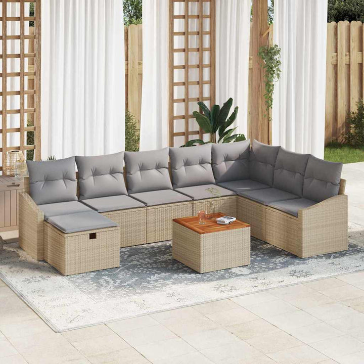 Havesofa Sæt 9 stk. Beige polyrattan