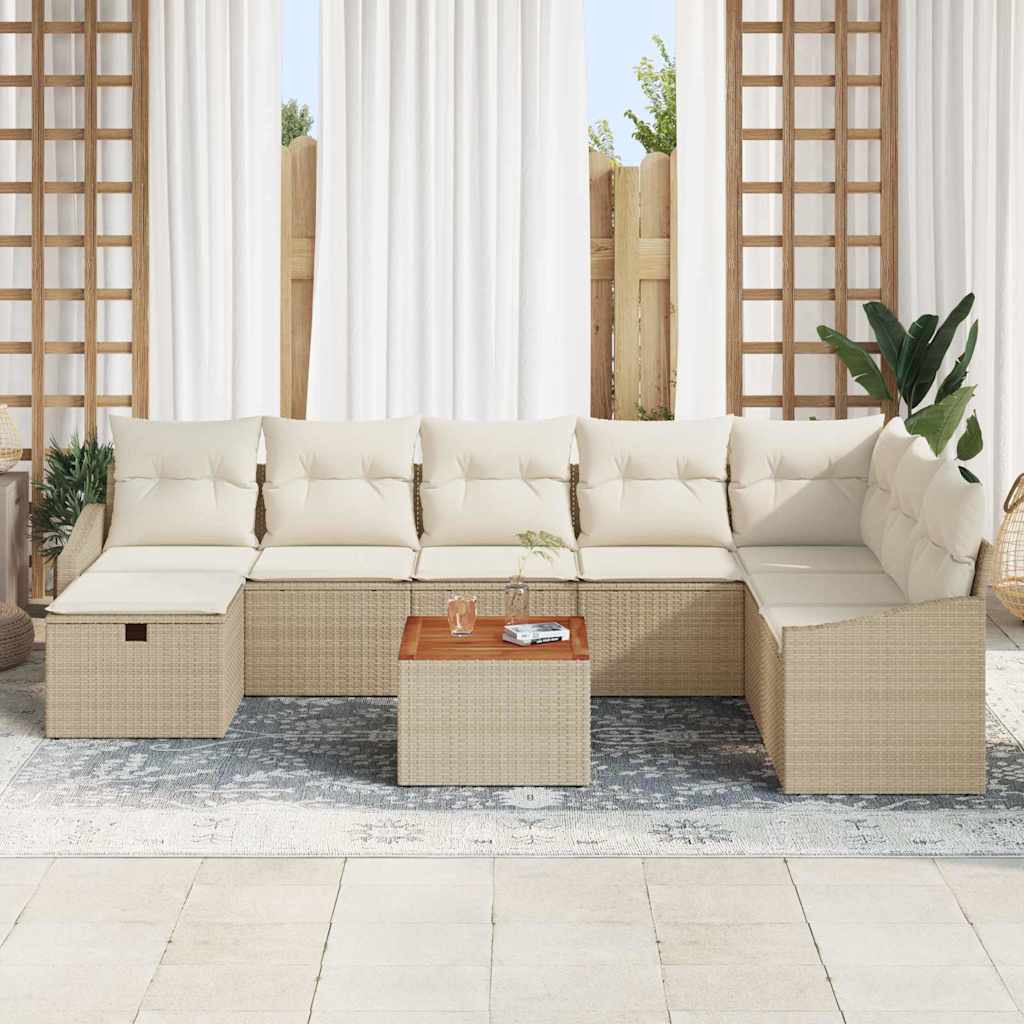 Havesofa Sæt med pude med opbevaring 9 pcs Beige polyrattan