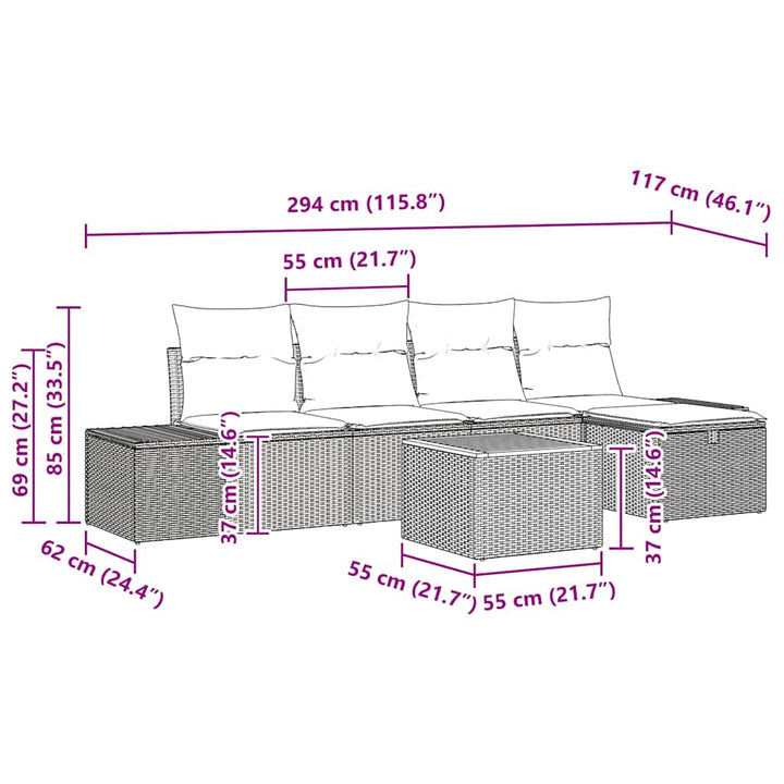 Havesofa Sæt med pude med opbevaring 6 pcs Sort polyrattan