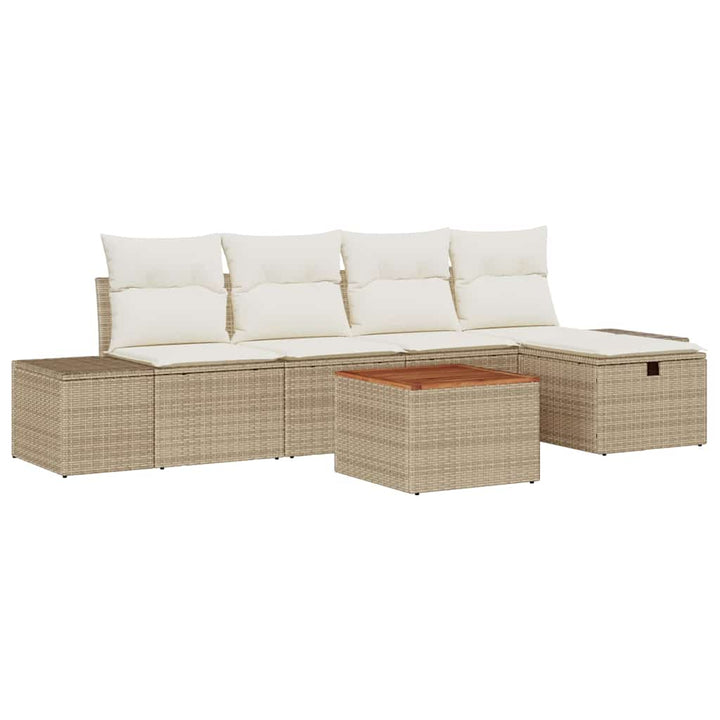 Havesofa Sæt med pude med opbevaring 6 pcs Beige polyrattan