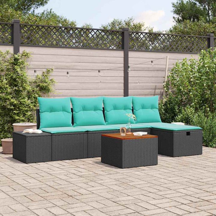 Havesofa Sæt 6 stk. Sort polyrattan