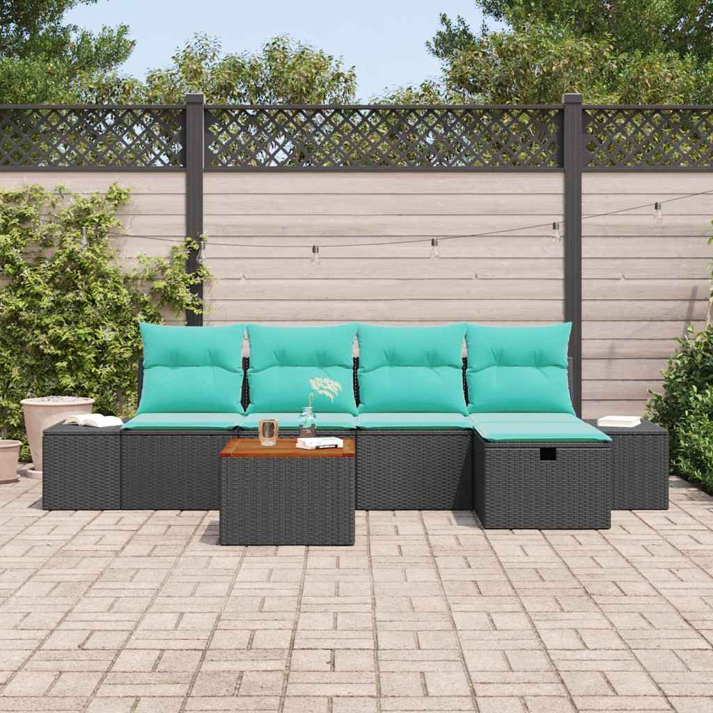 Havesofa Sæt 6 stk. Sort polyrattan