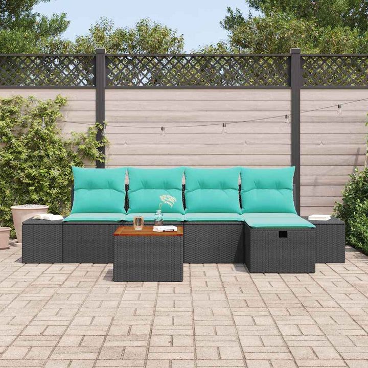 Havesofa Sæt 6 stk. Sort polyrattan