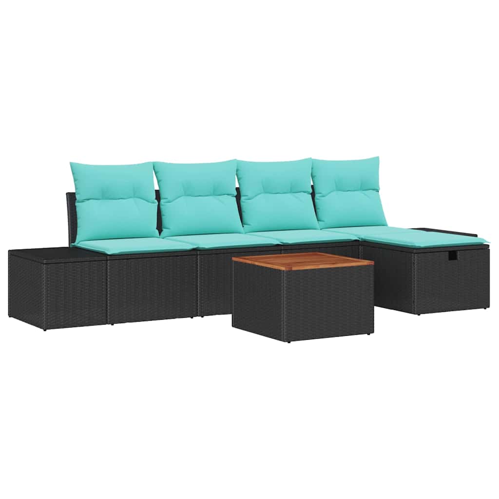Havesofa Sæt 6 stk. Sort polyrattan