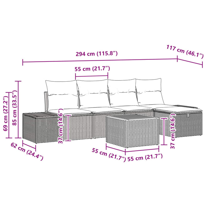 Havesofa Sæt 6 stk. Sort polyrattan