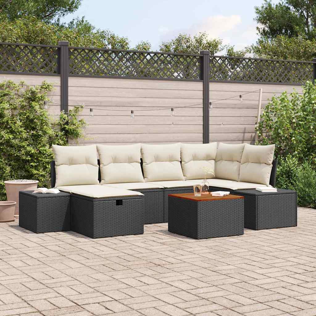 Havesofa Sæt 7 stk. Sort polyrattan