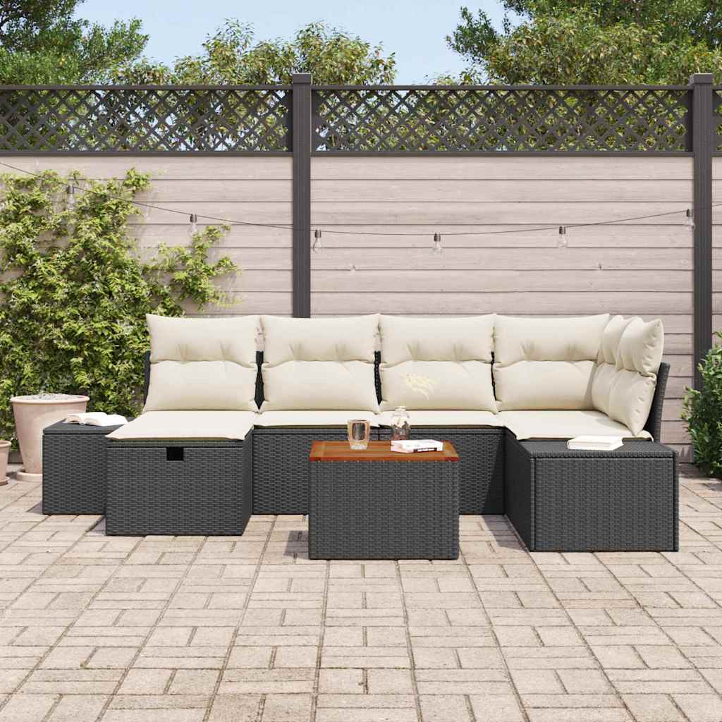 Havesofa Sæt 7 stk. Sort polyrattan