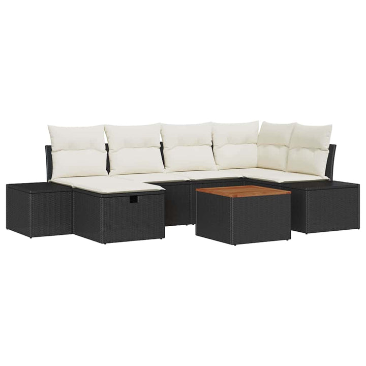 Havesofa Sæt 7 stk. Sort polyrattan