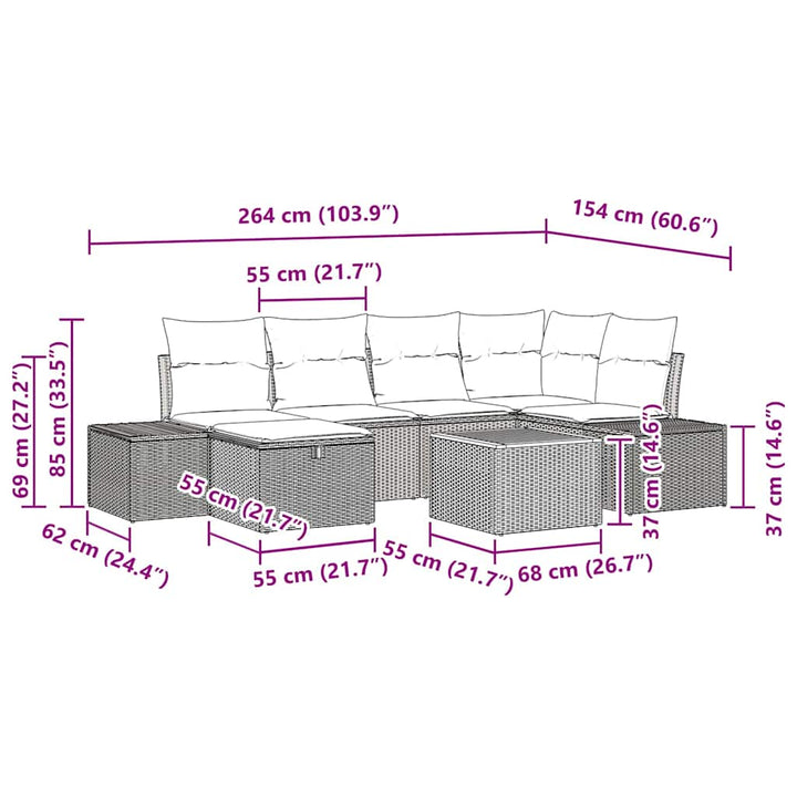 Havesofa Sæt 7 stk. Sort polyrattan