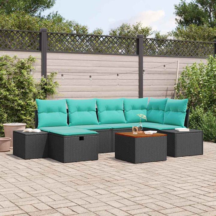 Havesofa Sæt 7 stk. Sort polyrattan