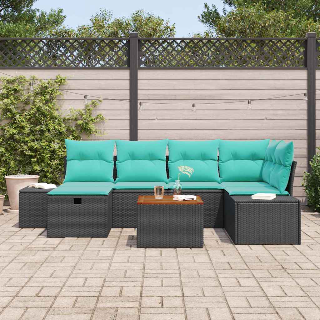 Havesofa Sæt 7 stk. Sort polyrattan