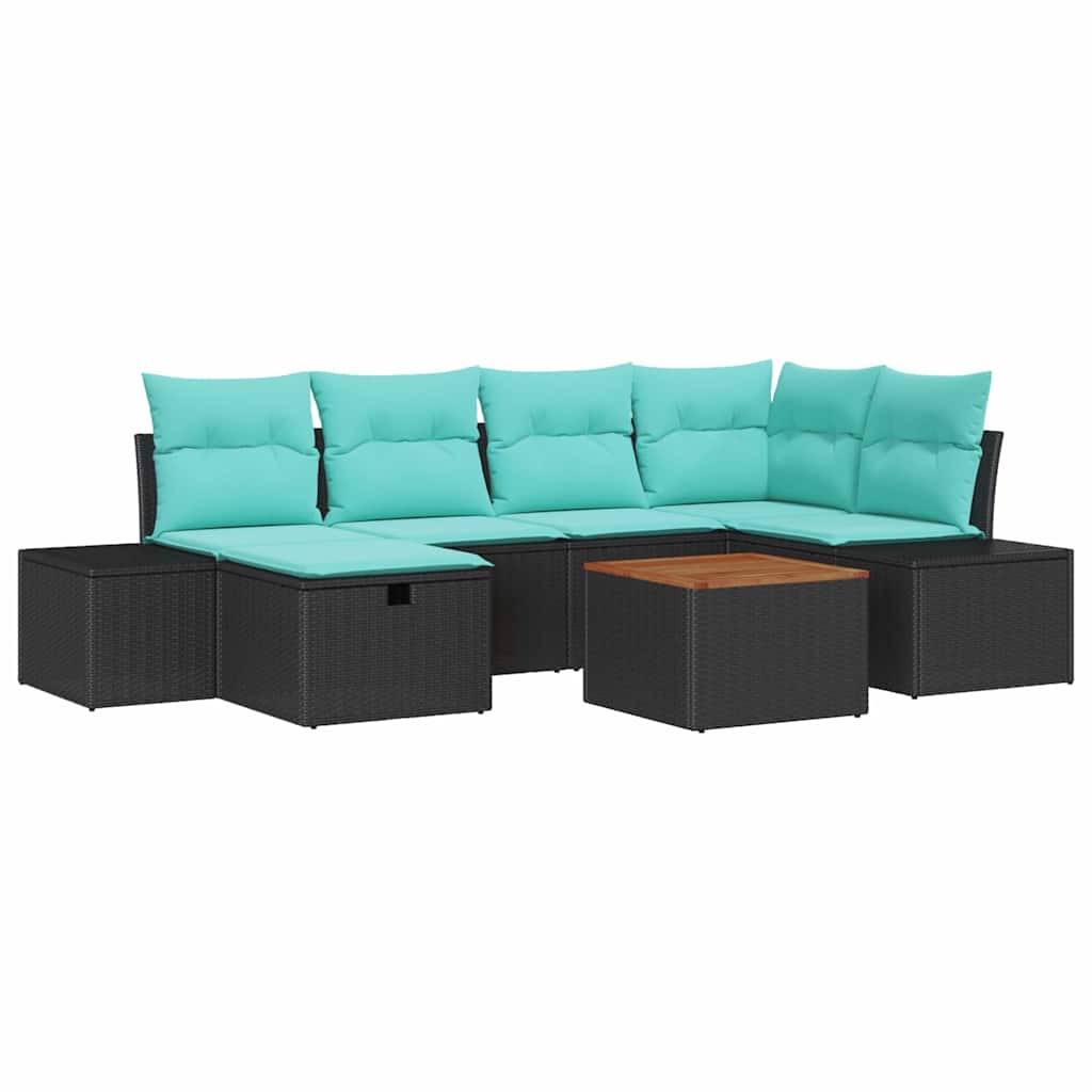 Havesofa Sæt 7 stk. Sort polyrattan