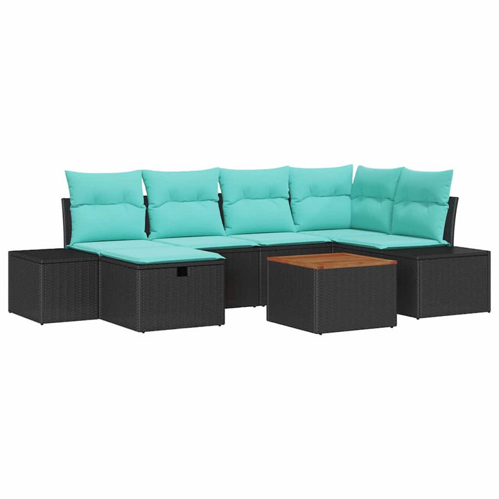 Havesofa Sæt 7 stk. Sort polyrattan
