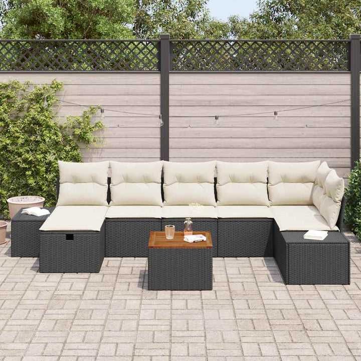 Havesofa Sæt med pude med opbevaring 8 pcs Sort polyrattan