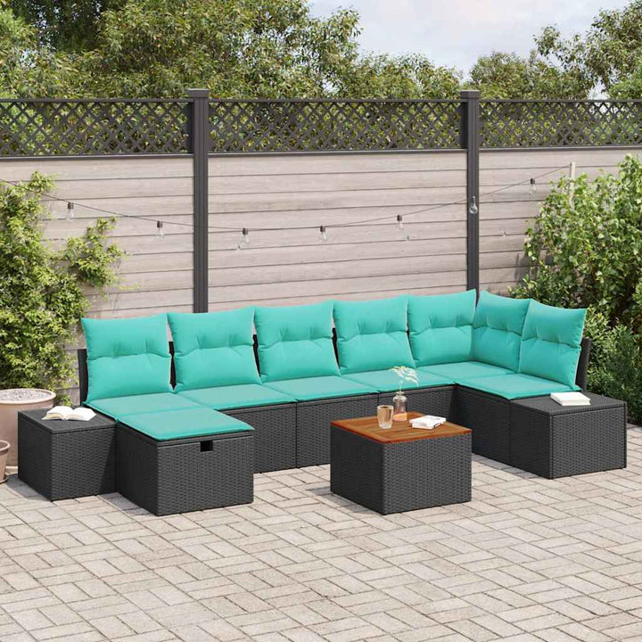 Havesofa Sæt 8 stk. Sort polyrattan