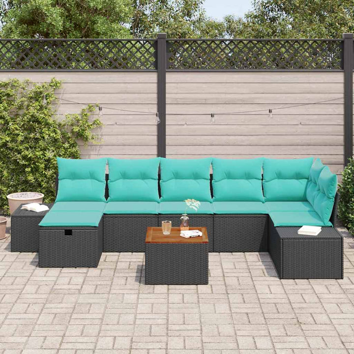 Havesofa Sæt 8 stk. Sort polyrattan