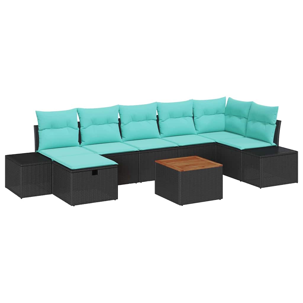 Havesofa Sæt 8 stk. Sort polyrattan