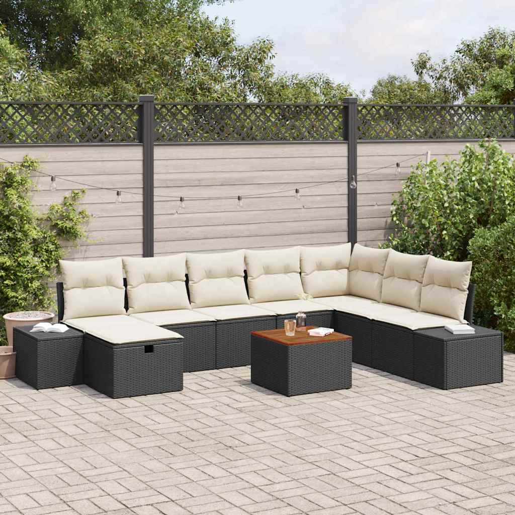 Havesofa Sæt 9 stk. Sort polyrattan