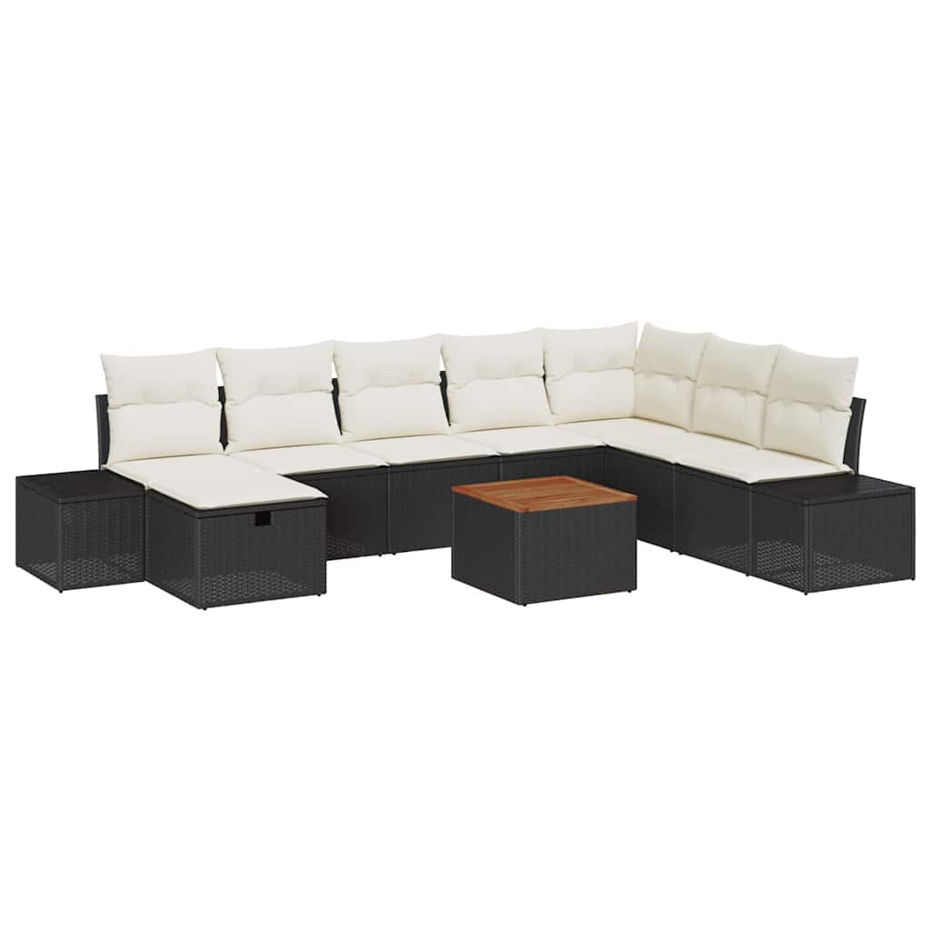 Havesofa Sæt 9 stk. Sort polyrattan