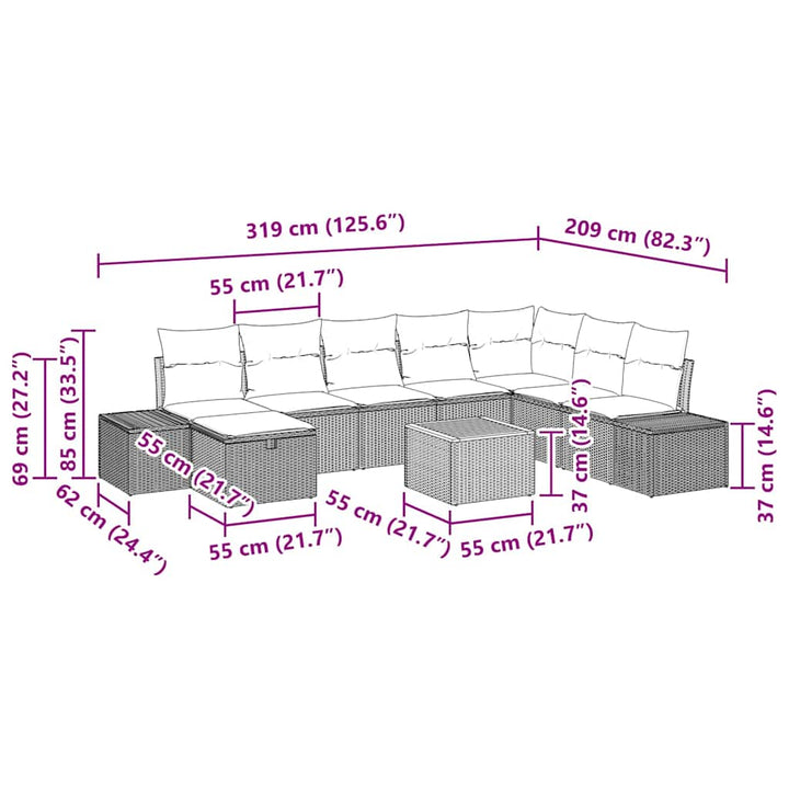 Havesofa Sæt 9 stk. Sort polyrattan