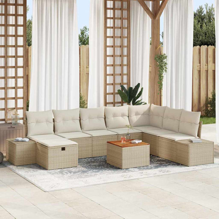 Havesofa Sæt med pude med opbevaring 9 pcs Beige polyrattan