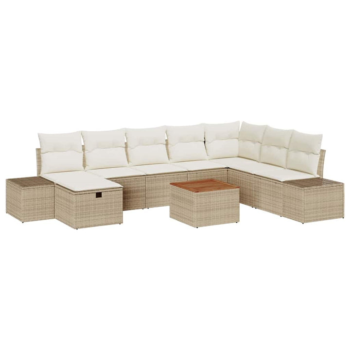 Havesofa Sæt med pude med opbevaring 9 pcs Beige polyrattan