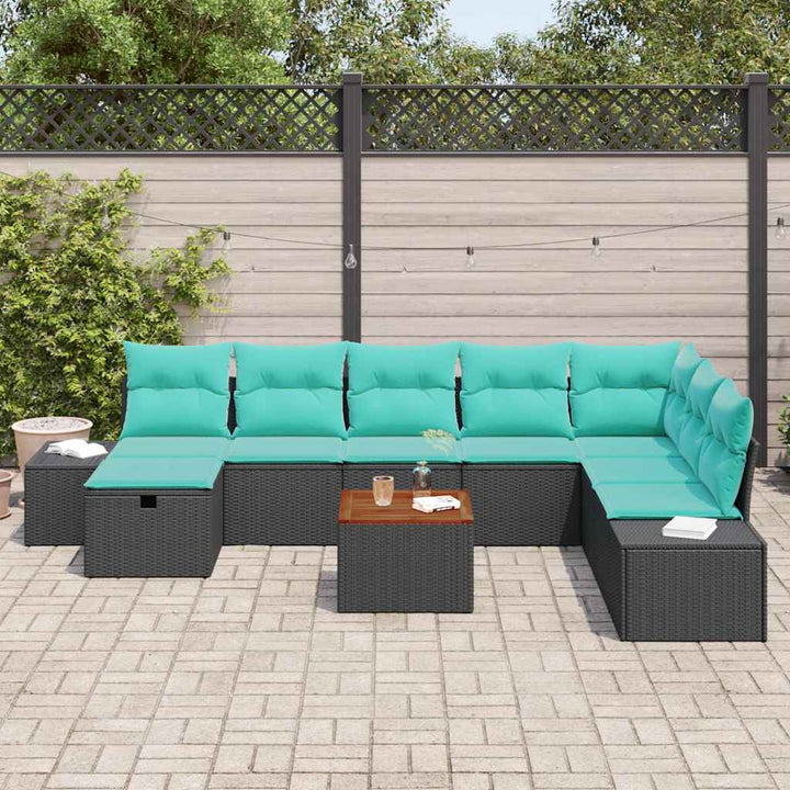 Havesofa Sæt 9 stk. Sort Poly rattan
