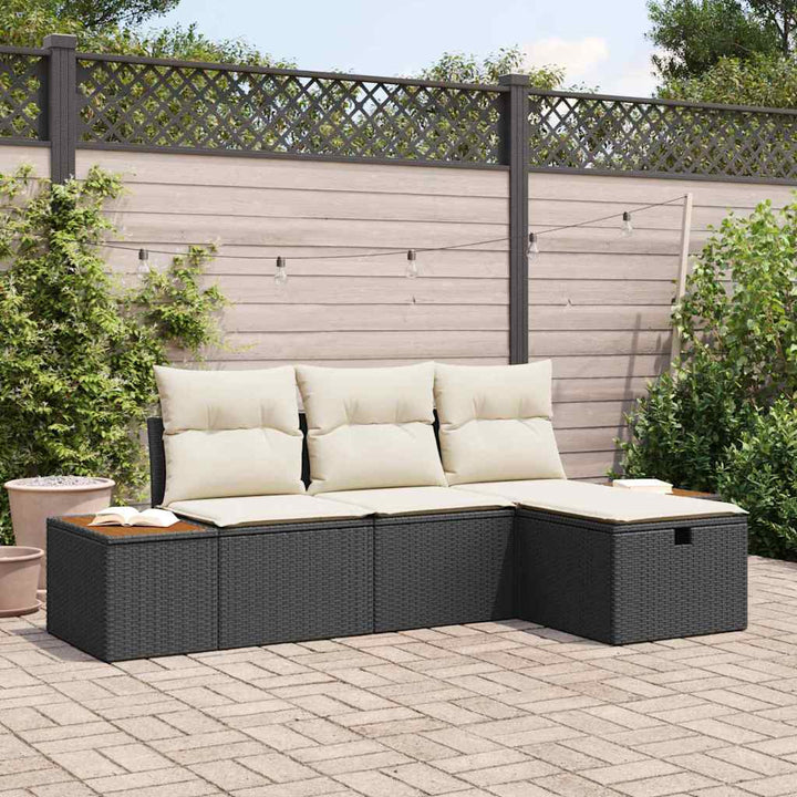 Havesofa Sæt med pude 4 pcs Sort Poly rattan