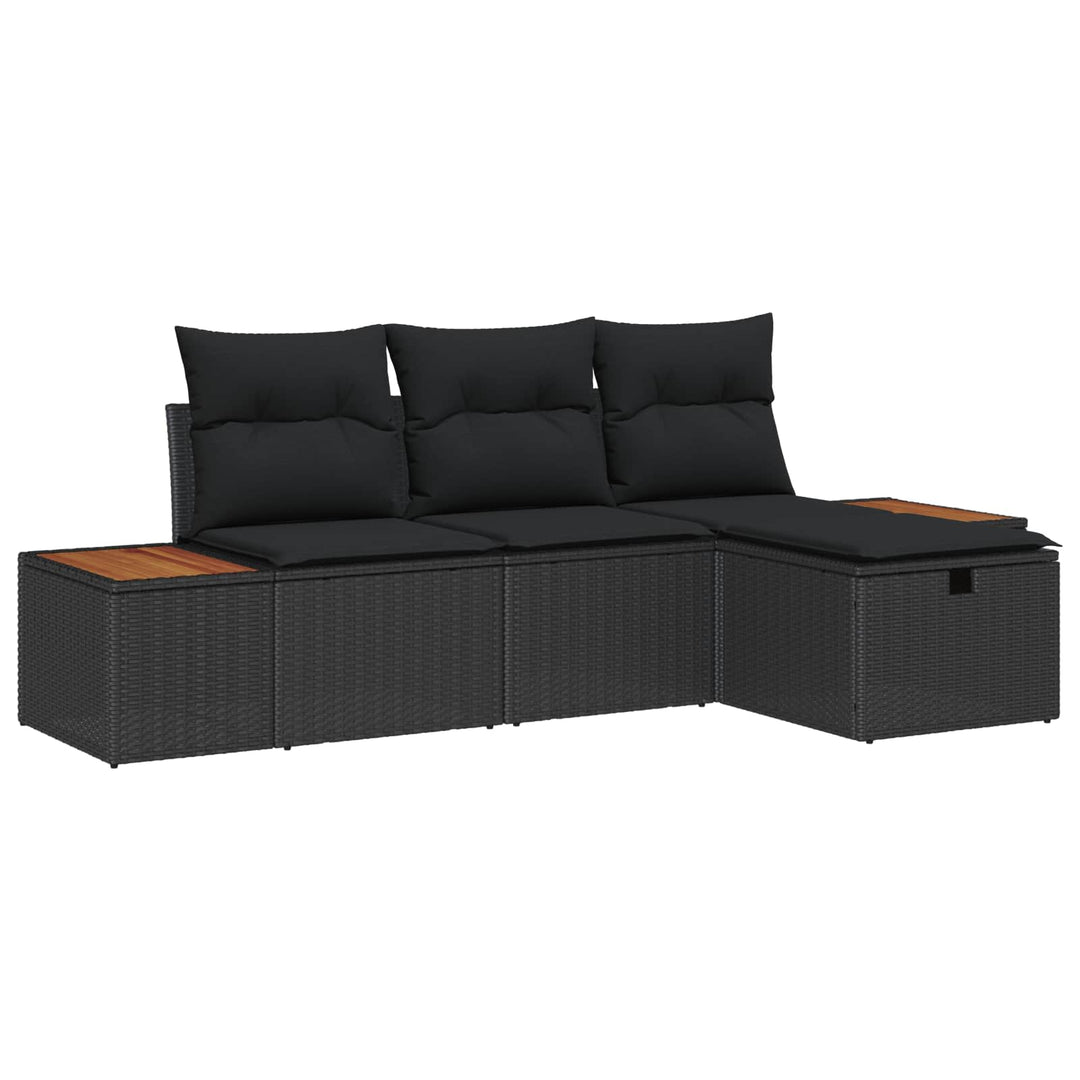 Havesofa Sæt med pude 4 pcs Sort Poly rattan