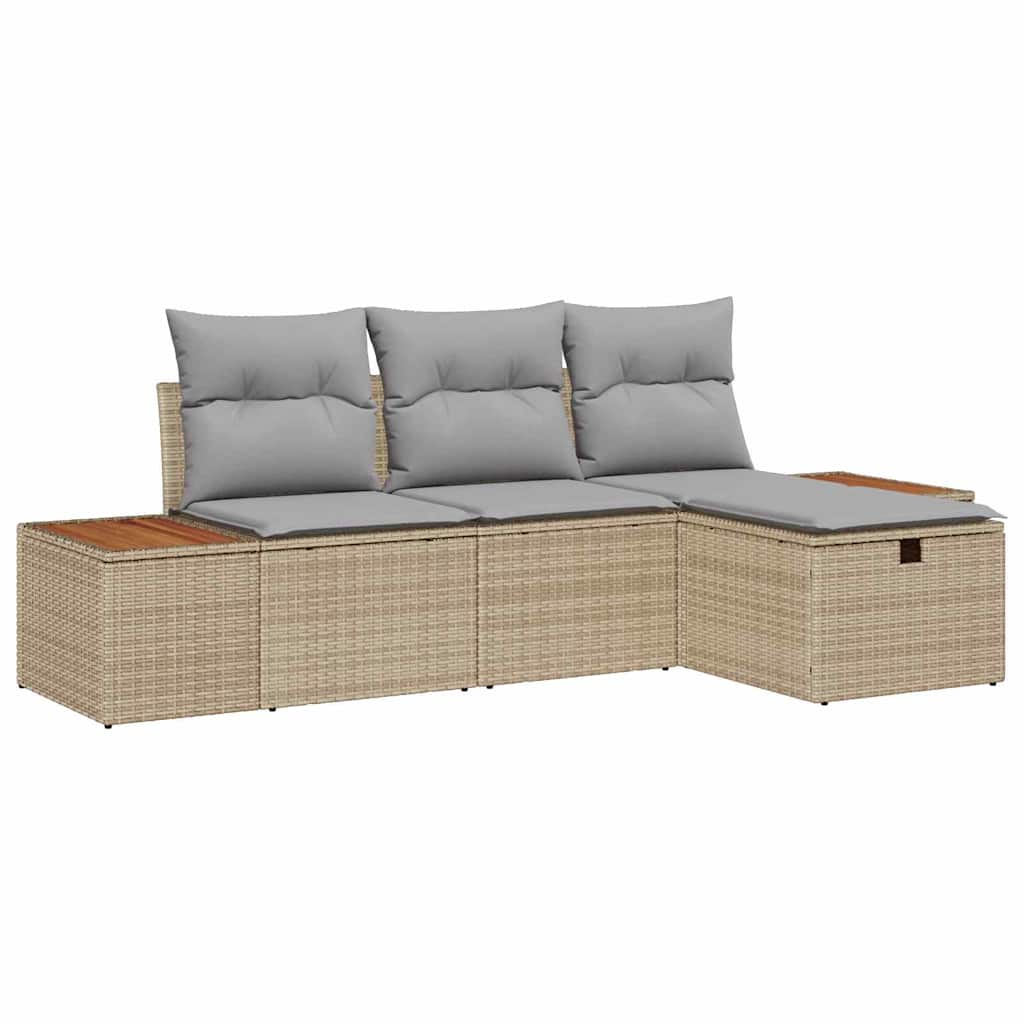 Havesofa Sæt 4 stk. Beige polyrattan