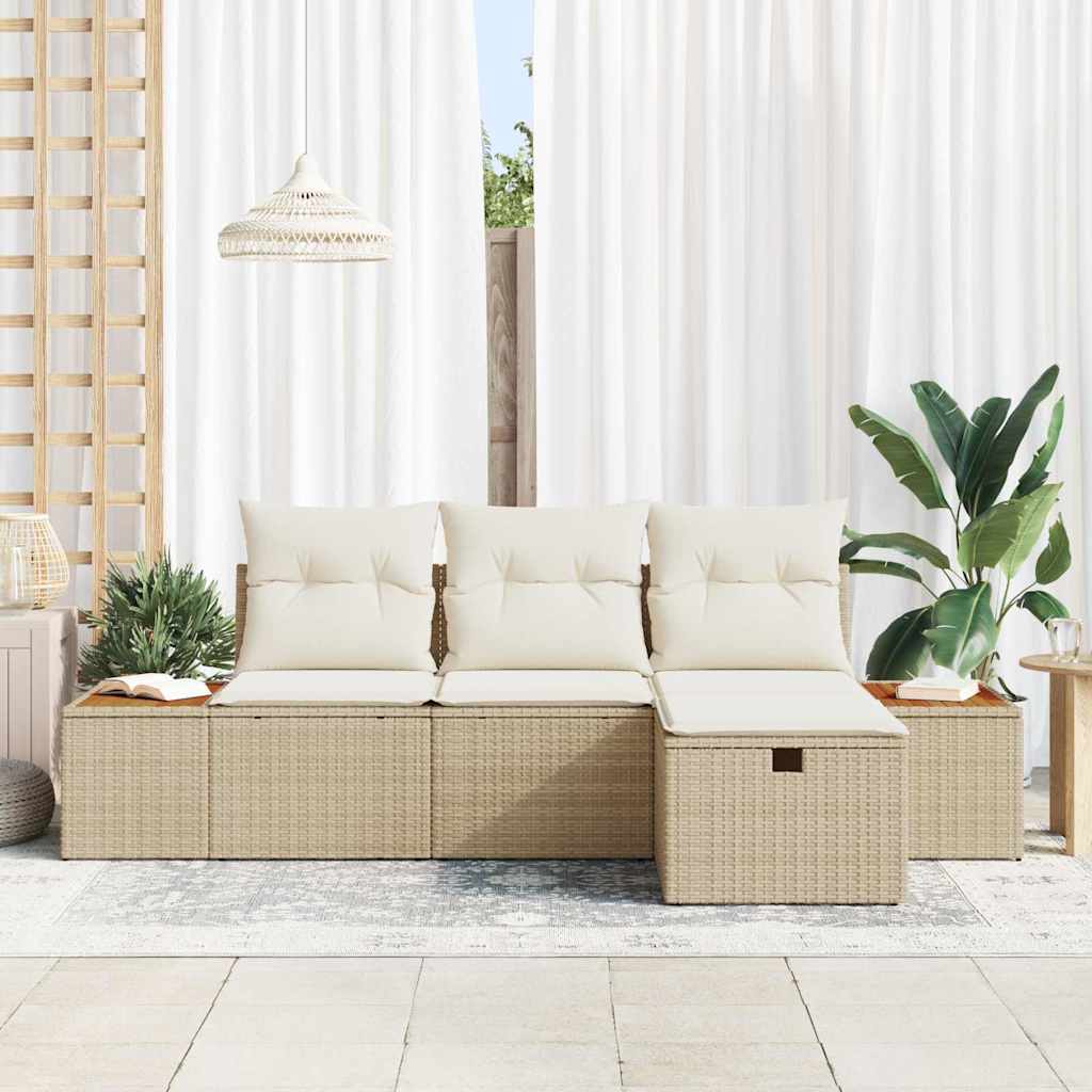 Havesofa Sæt med pude 4 pcs Beige Poly rattan