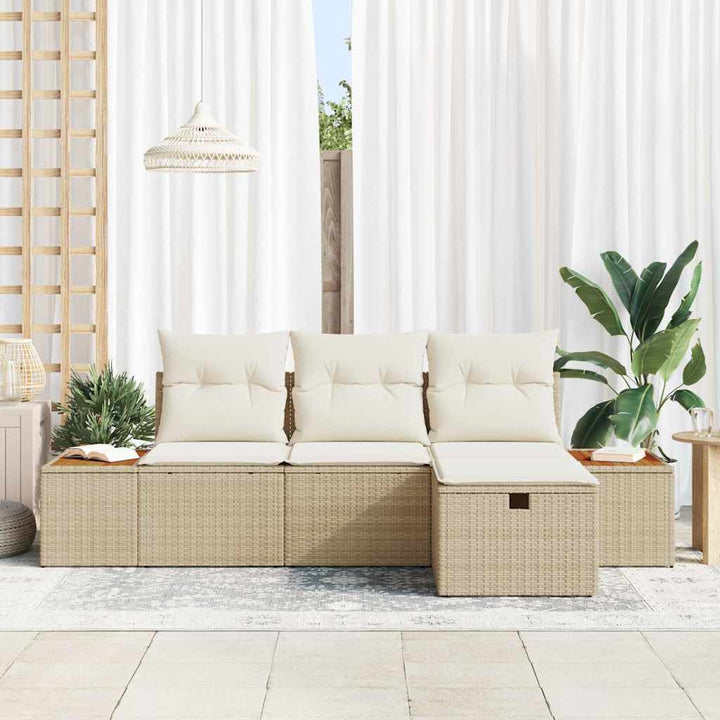 Havesofa Sæt med pude 4 pcs Beige Poly rattan