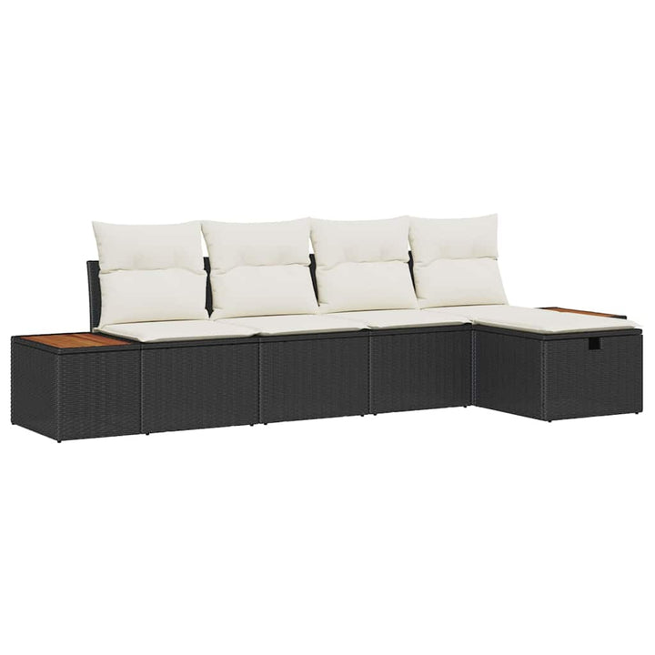 Havesofa Sæt med pude 5 pcs Sort polyrattan