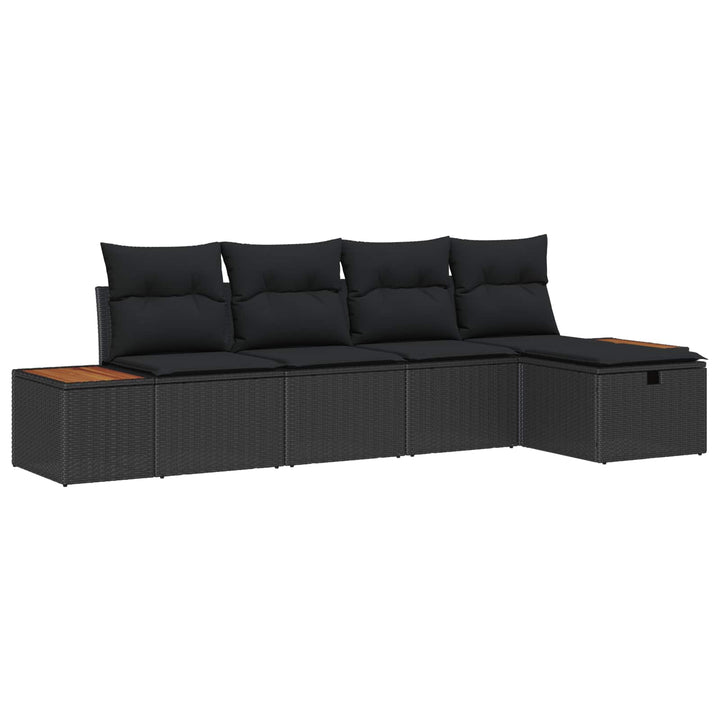 Havesofa Sæt med pude 5 pcs Sort polyrattan