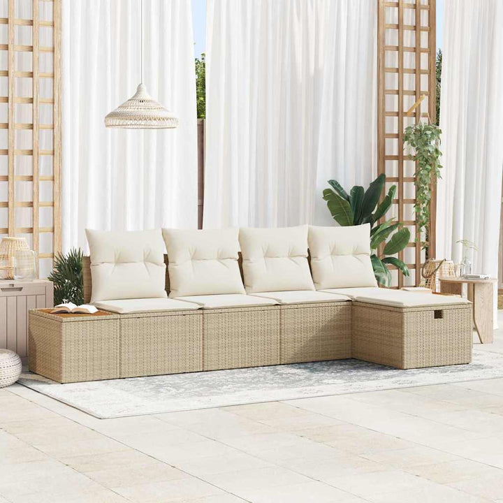 Havesofa Sæt med pude 5 pcs Beige polyrattan