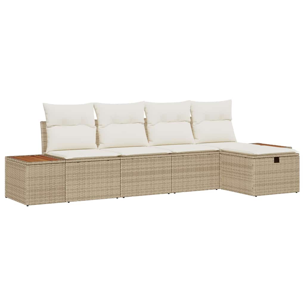 Havesofa Sæt med pude 5 pcs Beige polyrattan