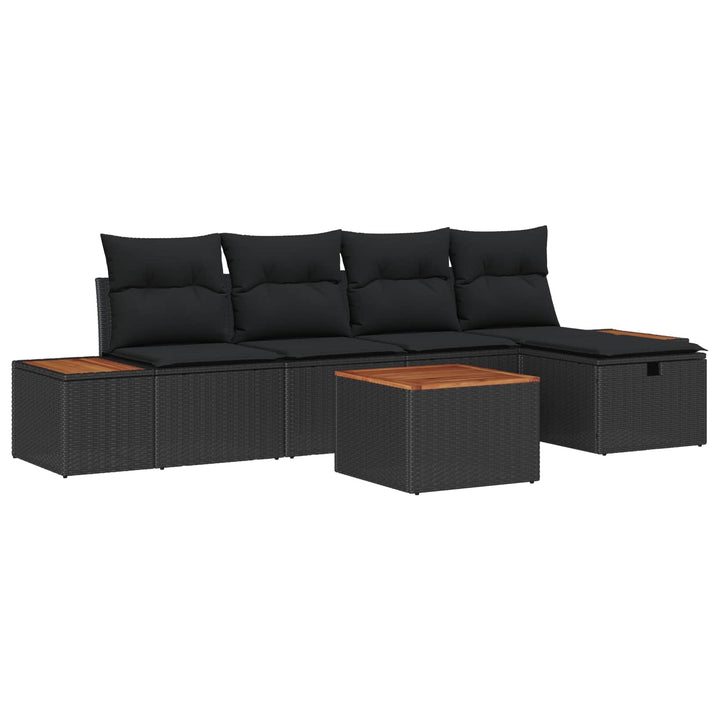 Havesofa Sæt med pude 6 pcs Sort polyrattan