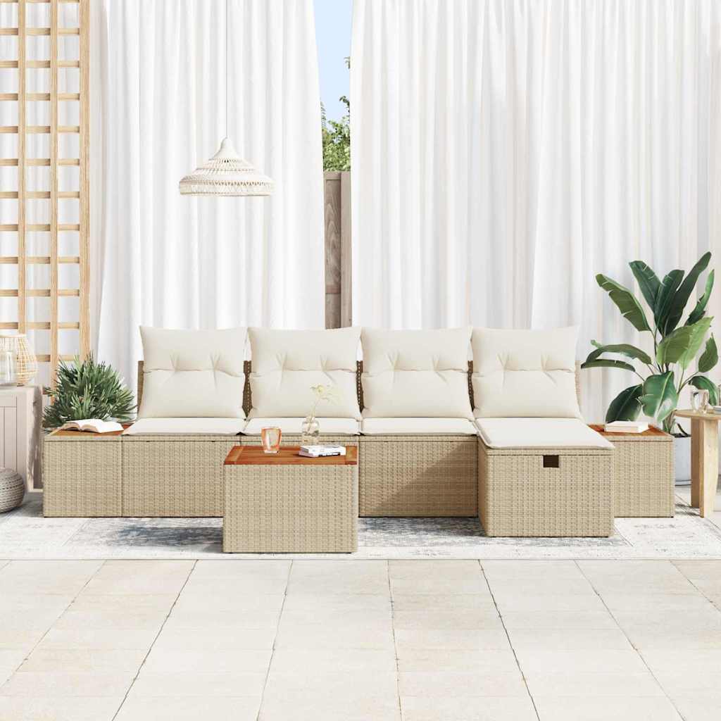 Havesofa Sæt med pude 6 pcs Beige polyrattan
