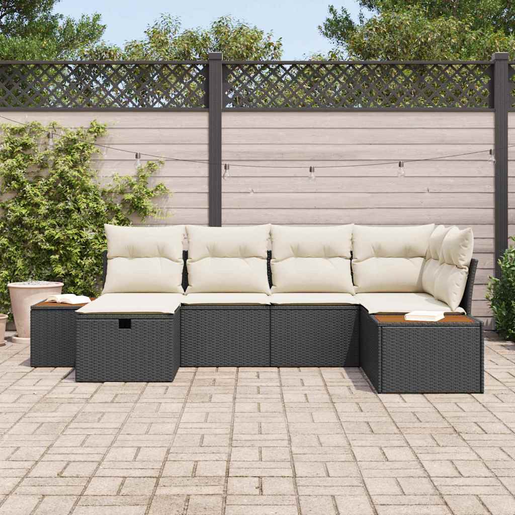 Havesofa Sæt 6 stk. Sort polyrattan