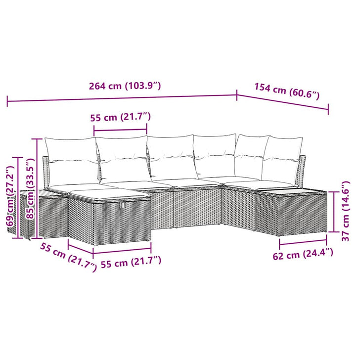 Havesofa Sæt 6 stk. Sort polyrattan