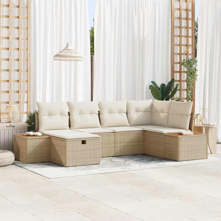 Havesofa Sæt med pude 6 pcs Beige polyrattan
