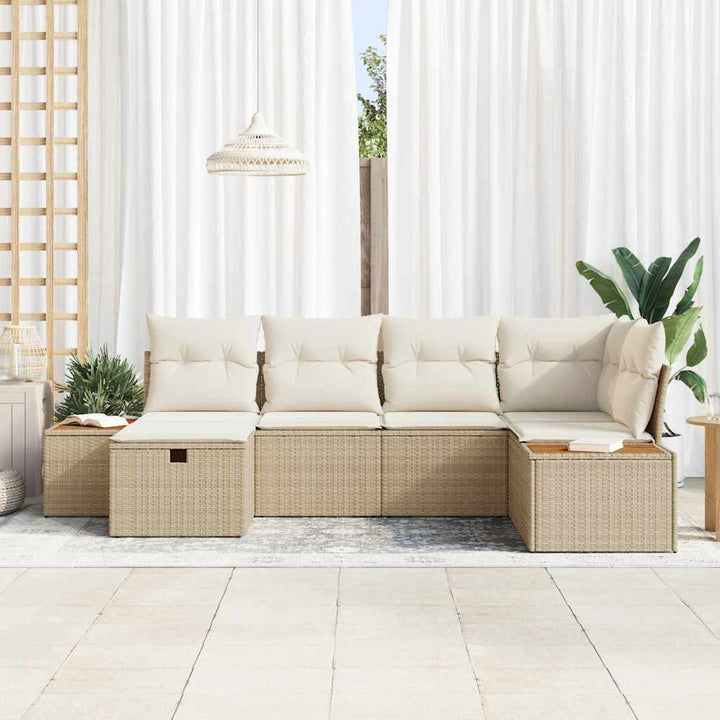 Havesofa Sæt med pude 6 pcs Beige polyrattan