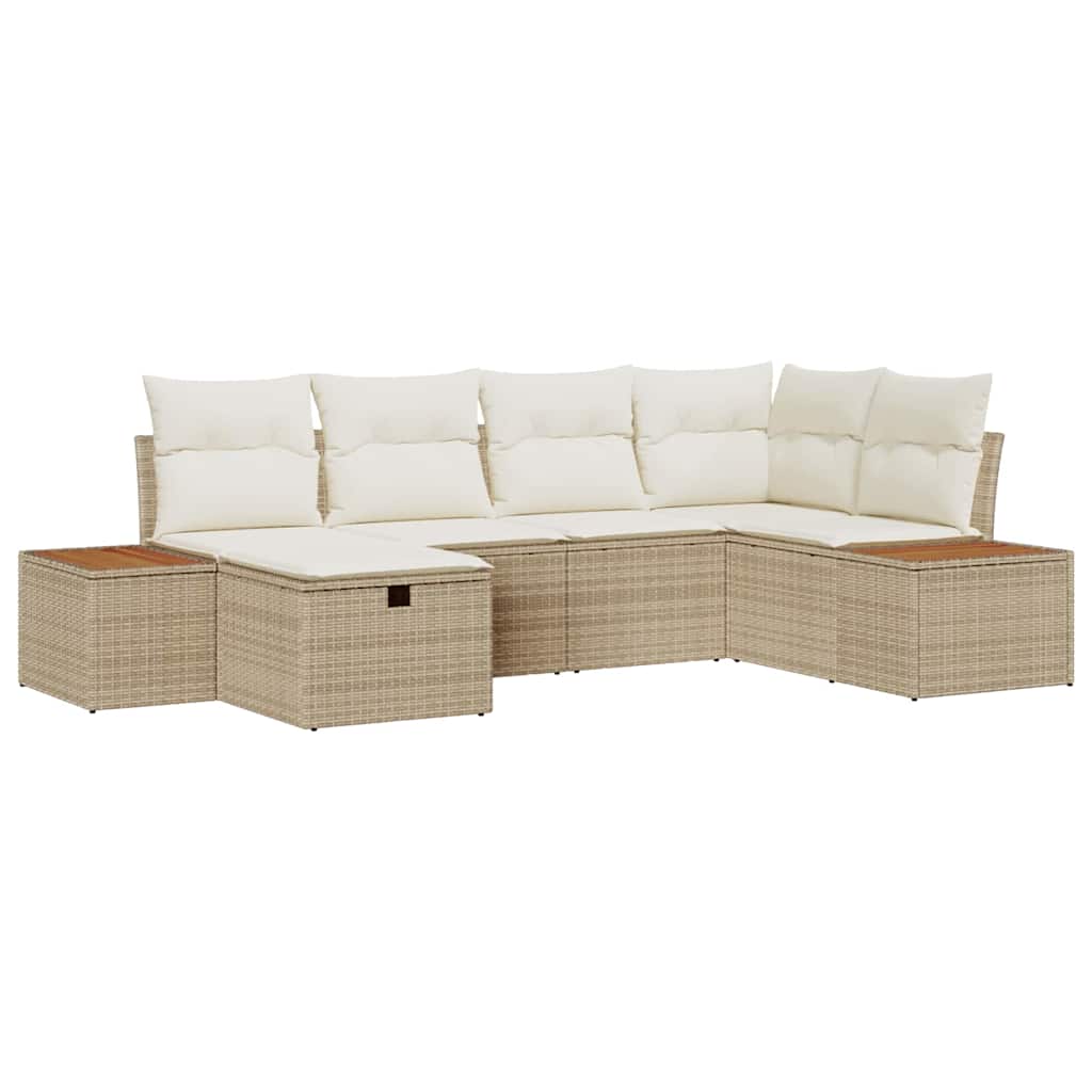 Havesofa Sæt med pude 6 pcs Beige polyrattan