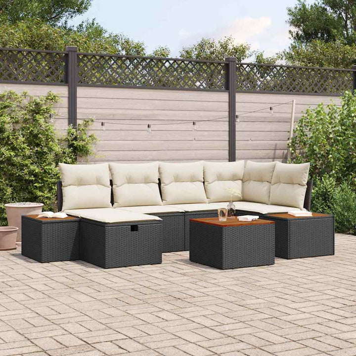 Havesofa Sæt 7 stk. Sort polyrattan