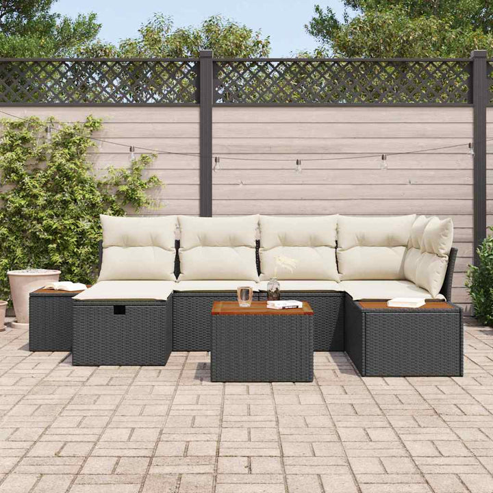 Havesofa Sæt 7 stk. Sort polyrattan