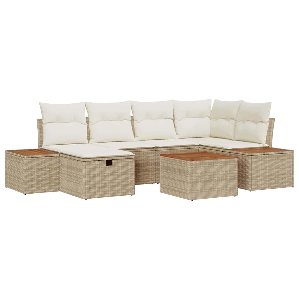 Havesofa Sæt med pude 7 pcs Beige polyrattan